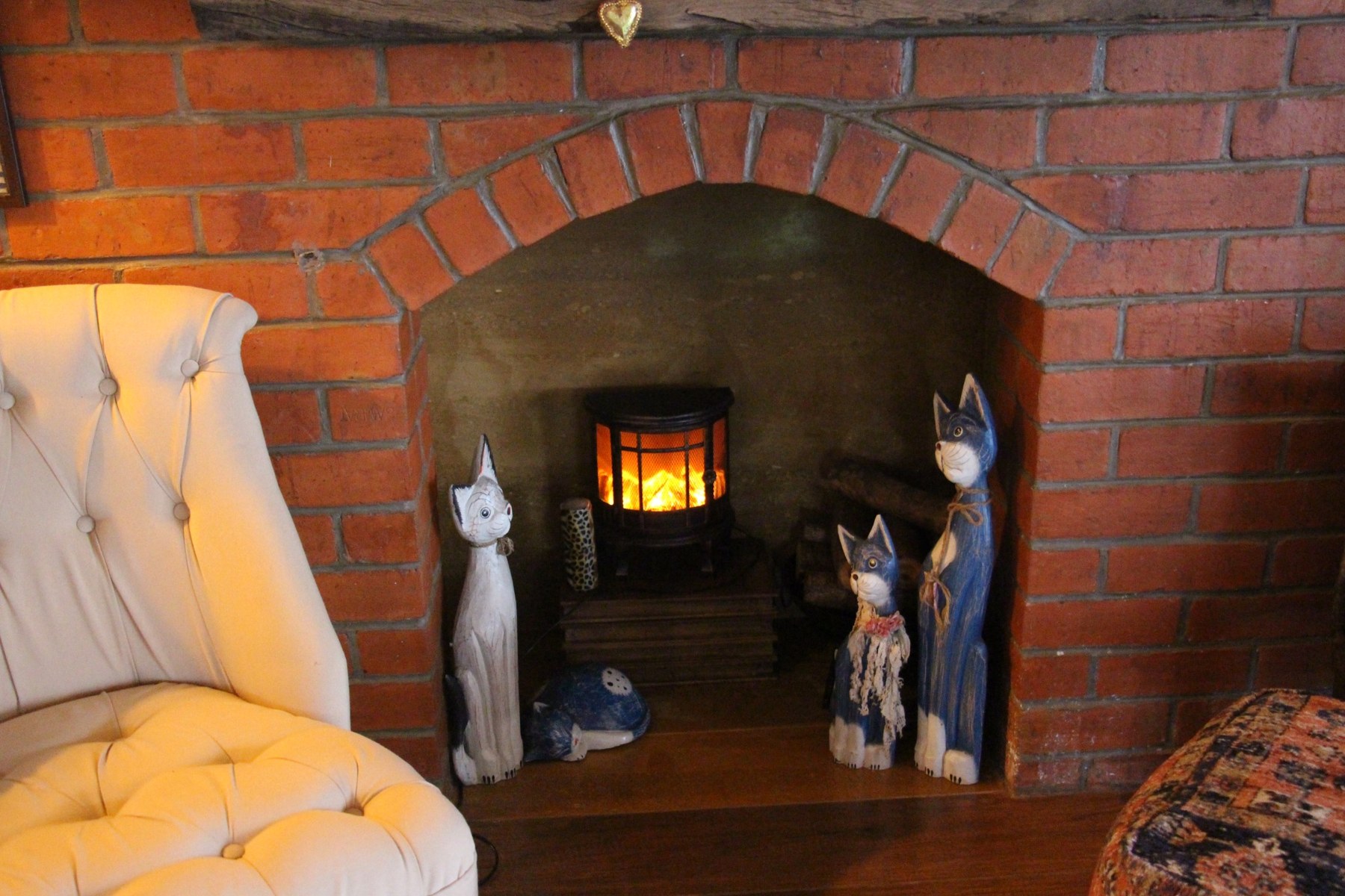 Hearth and sitting corner at Bluebird Homestead